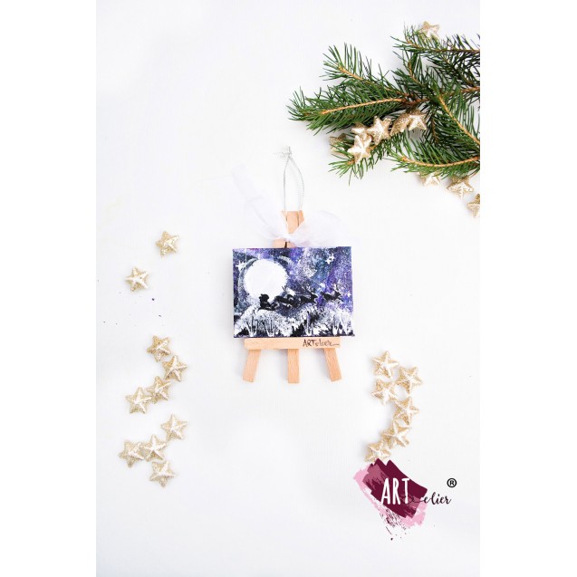Christmas decoration, mini easel, hand-painted - Galaxy Christmas