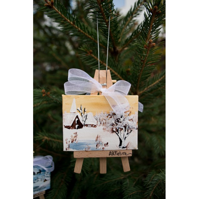 Christmas decoration, mini easel, hand-painted - Golden Christmas