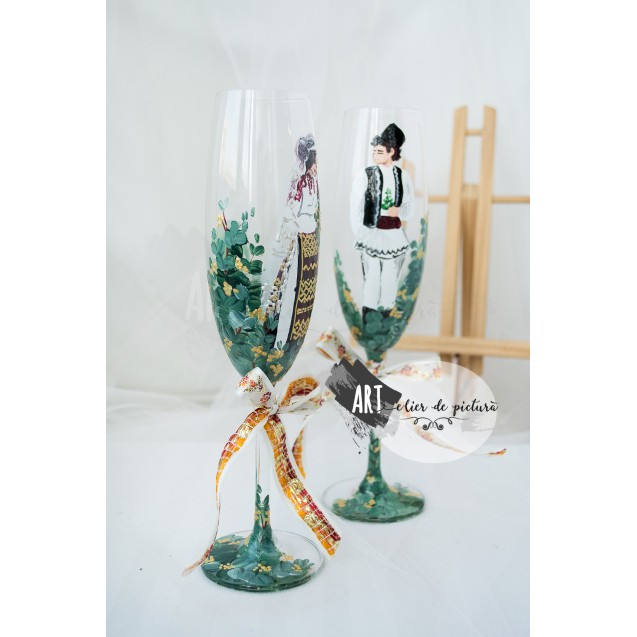 Handpainted wedding glasses "Traditional&Eucalipt"