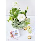 Spring Gift Set with garden Ranunculus with White Girl Decor  “Will be fine”, rainbow and Chocolate Bars