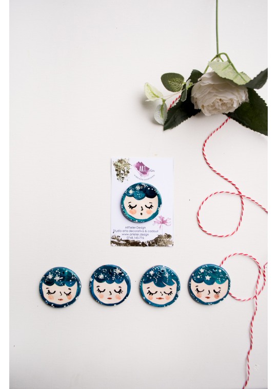 Martisoare lucrate manual, din lut, fetite zi-noapte