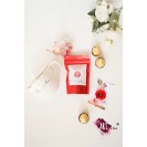 GIFT set with Clay Broche, fruit tea and chocolate candy, includes cup with golden inscription #takeyourtime