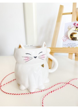 Cana ceramica cu pisica alba - I need a coffee right meaw