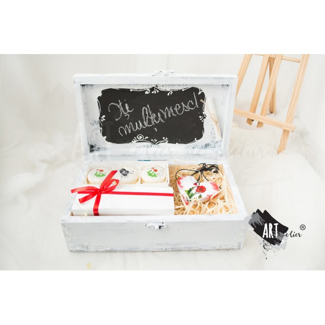 Cutia - cadou, Gift box, din lemn "Iti multumesc" - Mix & Match