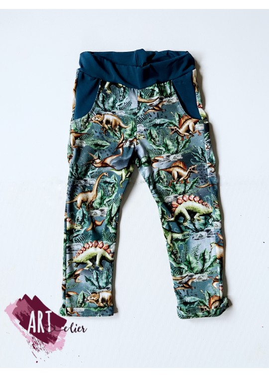 Pantaloni copii, din bumbac, imprimeu dinozauri