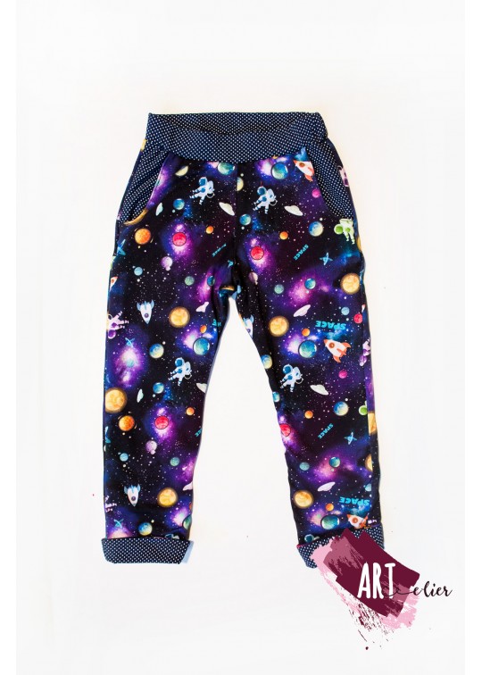 Pantaloni copii, din bumbac, imprimeu galaxie