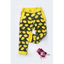 Pantaloni copii, din bumbac, galben cu imprimeu lamai