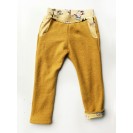 Pantaloni copii, din lana fiarta, dublata cu bumbac, galben mustar cu imprimeu padure