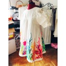 Handpainted Women Dress, 100% Cotton, White with Thematic Painting “Fluorescent Corali”