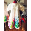 Handpainted Women Dress, 100% Cotton, White with Thematic Painting “Fluorescent Corali”