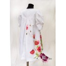 Handpainted Women Dress, 100% Cotton, White with The Simphony of Poppies