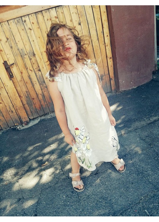 Rochie copii din in, pictata manual, Margarete