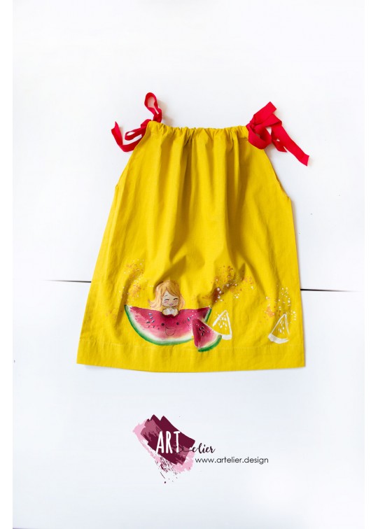 Rochita copii, de vara, din bumbac recuperat, pictata manual - Pepene Rosu