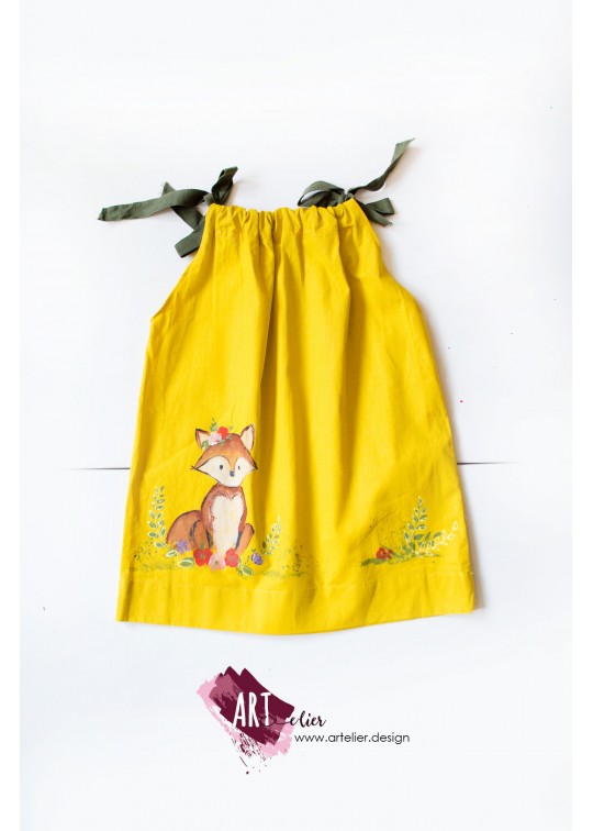 Rochita copii, de vara, din bumbac recuperat, pictata manual - Vulpita