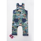 Children and newborn jumpsuit, reversible, cotton, navy with dinosaurs 