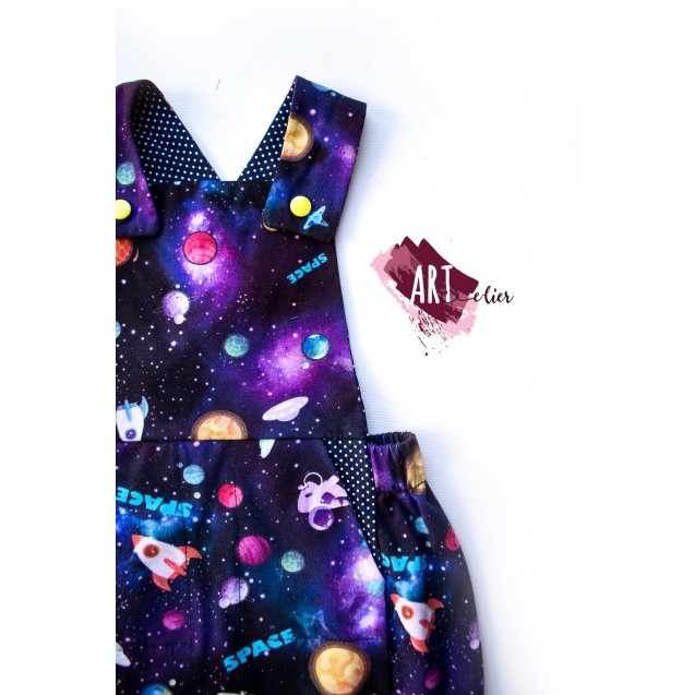 Children and Newborn Jumpsuit, for Summer, Cotton, Navy Blue Colour with Galaxy