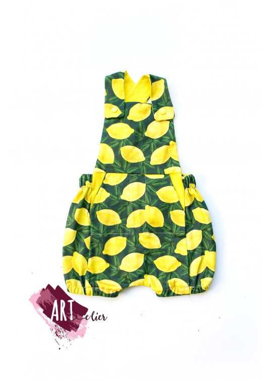 Salopeta copii si nou-nascuti, de vara, din bumbac, galben cu lamai