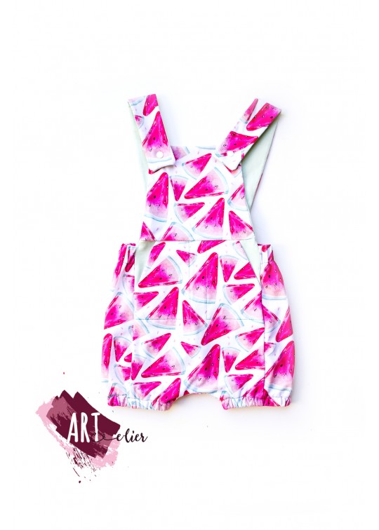 Salopeta copii si nou-nascuti, de vara, din bumbac, menta cu pepene rosu