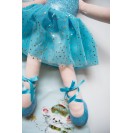 Children's dress, made of cotton, mint pastel green color, hand-painted with ballerina - Christmas theme