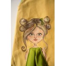 Children's dress, Ochre Yellow and Green, with hand-painted 3D doll