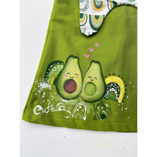 Handpainted Sundress for girls, Green with avocado