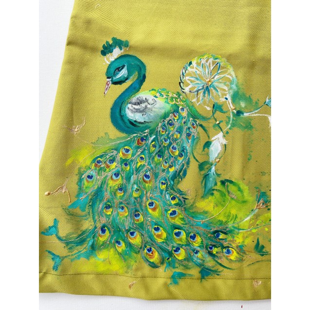 Handpainted Sundress for girls, Lime Green with Regal Peacock