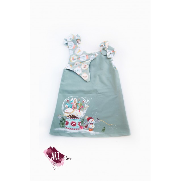 Christmas Gift Handpainted MInt Sundress with Plush Toy 