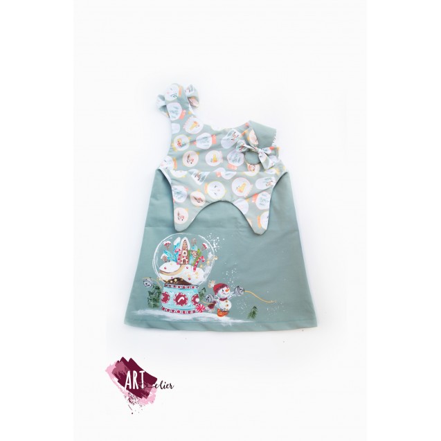 Christmas Gift Handpainted MInt Sundress with Plush Toy 