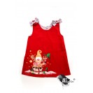Red Handpainted Sundress Christmas Themed with Happy Reindeer 