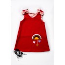 Boiled Wool Sundress for girls, Fire Red with toy sheep