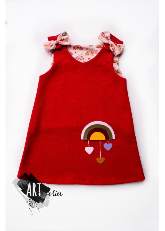 Sarafan copii din lana fiarta Rosu aprins - oita plus CADOU