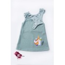 Boiled Wool Sundress for girls, Mint with Toy Sheep and Unicorn Model
