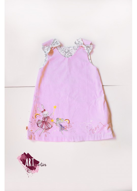 Sarafan copii, lila,pictat manual, cu doua fete, o fata de colorat cu carioci lavabile incluse