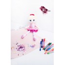 Set CADOU format din sarafan copii, roz pudrat,pictat manual, cu doua fete, o fata de colorat cu carioci lavabile incluse si jucarie de plus 