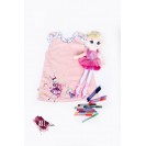 Sarafan copii, roz pudrat,pictat manual, cu doua fete, o fata de colorat cu carioci lavabile incluse