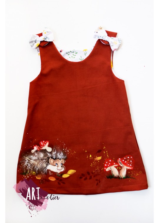 Sarafan copii, pictat manual, caramiziu cu arici - INDISPONIBIL