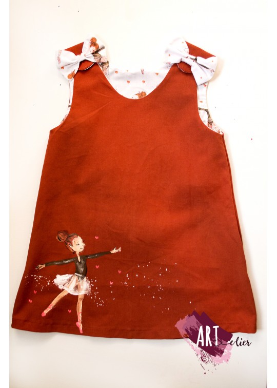 Sarafan copii, pictat manual, caramiziu cu balerina - MOMNTAN INDISPONIBIL