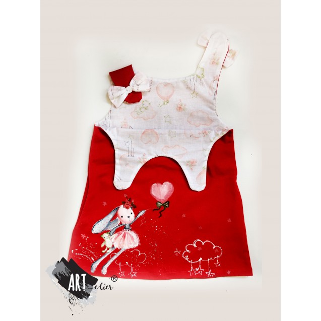 Gift Pack Handpainted Sundress for girls, red with balerina + ARTISTIC KID Painting Set