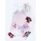 Set CADOU format din sarafan copii, roz pudrat,pictat manual, cu doua fete, o fata de colorat cu carioci lavabile incluse si balerina crosetata