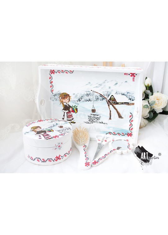 Set pentru taierea turtei model traditional "Iarna pe ulita"