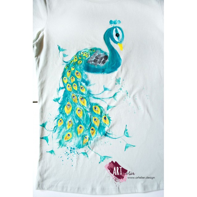 Women's hand-painted Regal Peacock t-shirt