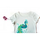 Women's hand-painted Regal Peacock t-shirt, mint colour - LIMITED EDITION