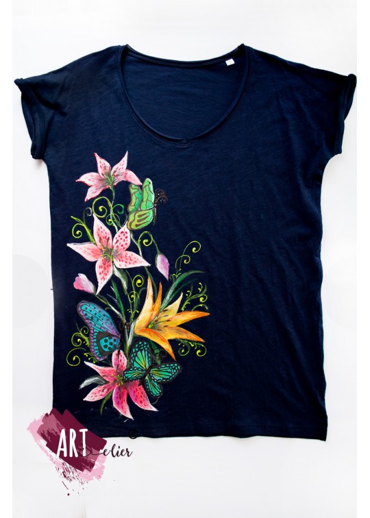 Tricou pictat manual Flowers Fantasy