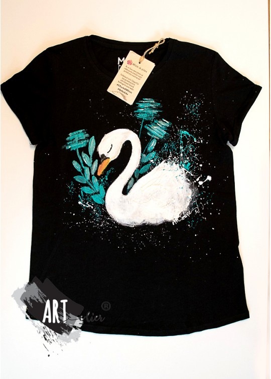 Tricou pictat manual Swan Dream