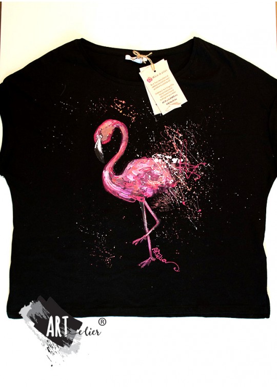 Tricou pictat manual Flamingo Joy