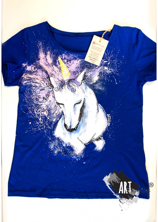 Tricou pictat manual Pastel Unicorn 