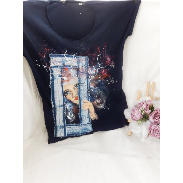 Handpainted T-shirt UPcycled ARTistic Glimpse of a Beauty