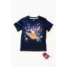 Children's t-shirt, made of cotton, navy blue, hand-painted with galaxies