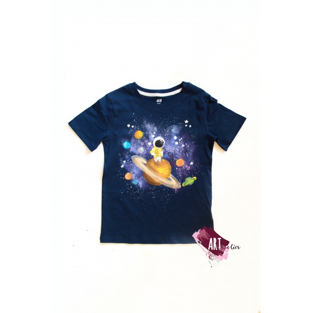 Children's t-shirt, made of cotton, navy blue, hand-painted with astronaut and star