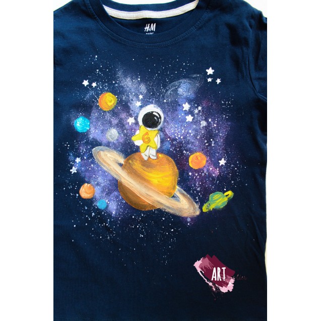 Children's t-shirt, made of cotton, navy blue, hand-painted with astronaut and star
